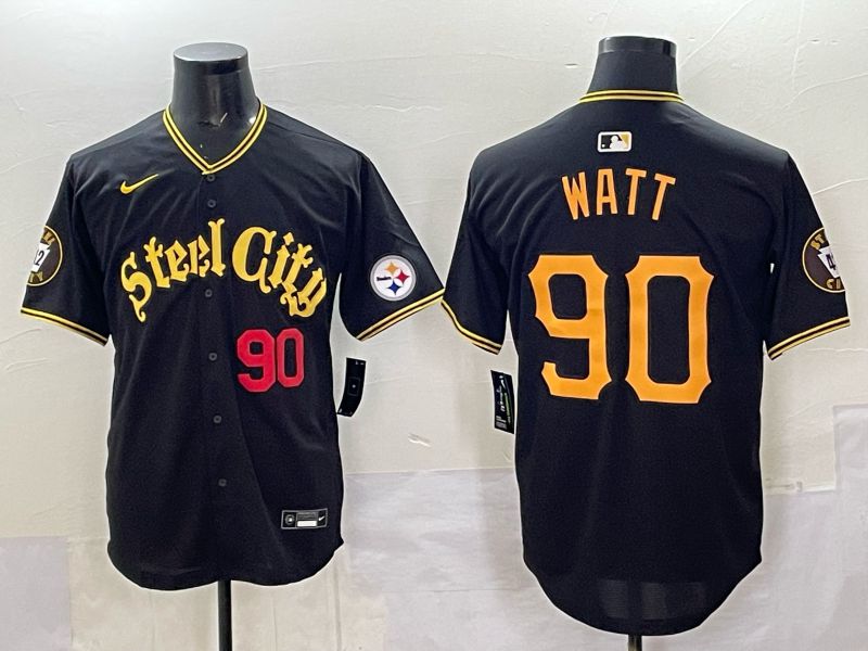 Men 2025 Nike Pittsburgh Steelers #90 Watt Black Limited NFL Jersey style 0065